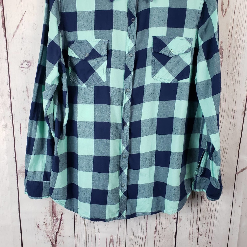Arizona Jean Co. Button Down Shirt Juniors Size XXL Checkered Long Sleeve Blue - Picture 5 of 8
